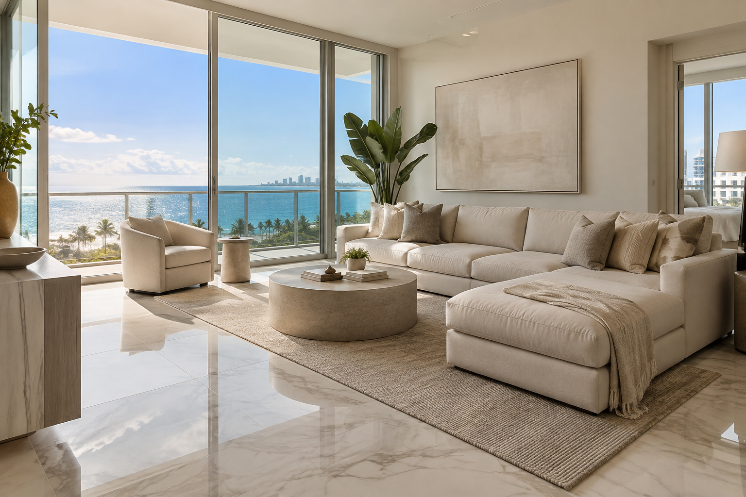 A refined Miami condominium interior, illustrative